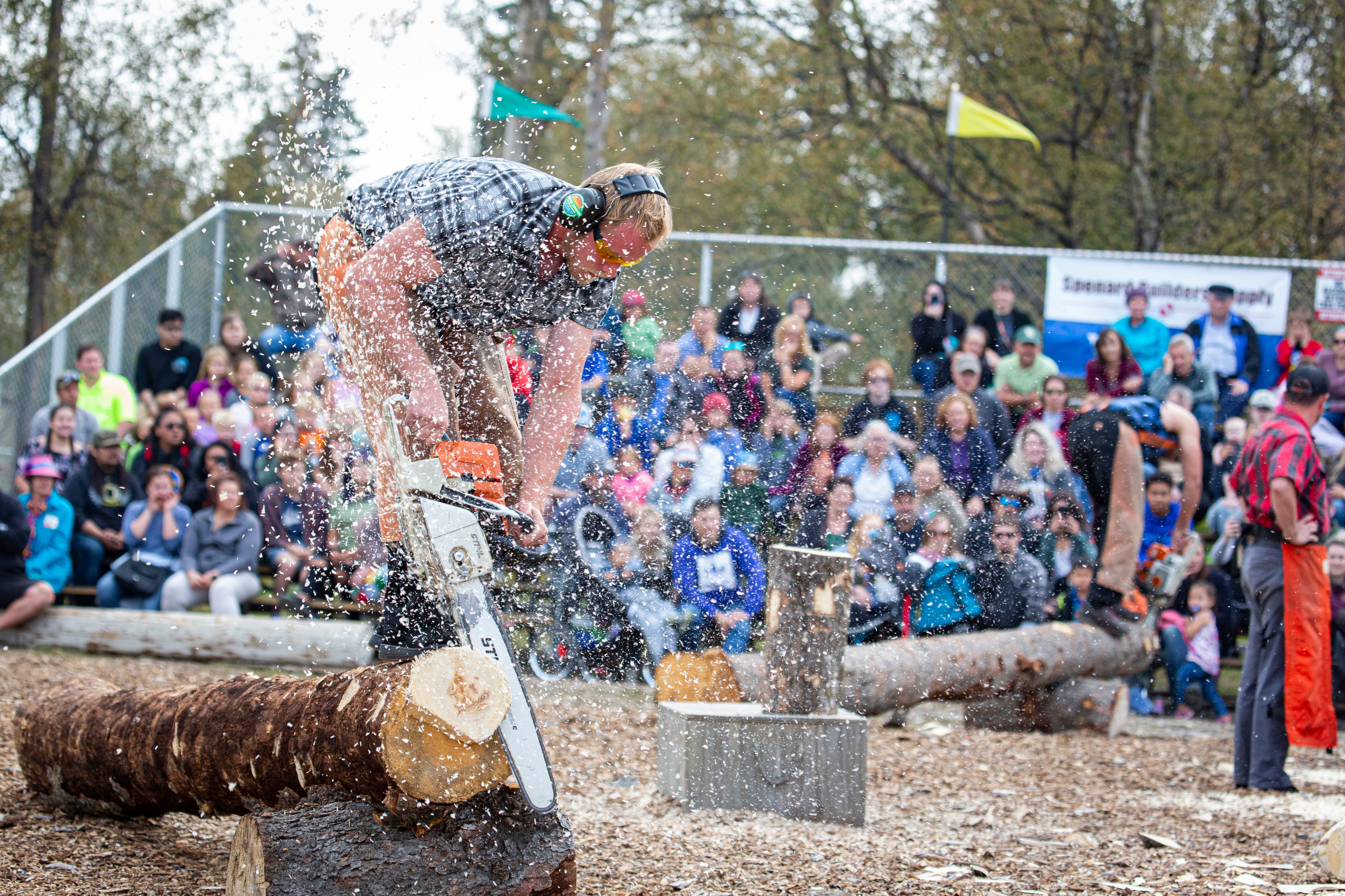 Athletic competition at the Alaska State Fair — competitors test their skills